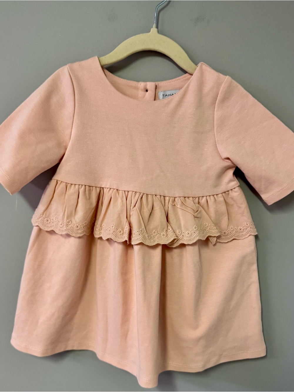 Tahari Peach Ruffle-Trim Casual Dress Top